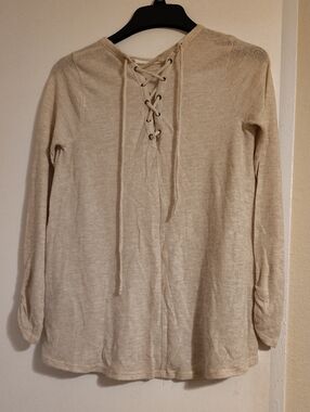 Forever 21 Beige Lace-Up Long Sleeve Top